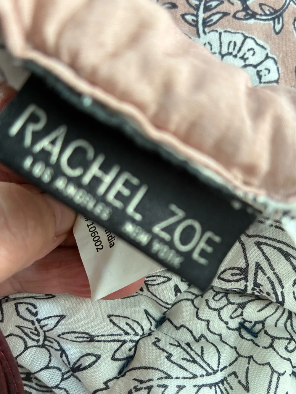Rachel Zoe Block Print Quilt Set Queen 100% Cotton Floral Mauve Black Reversible